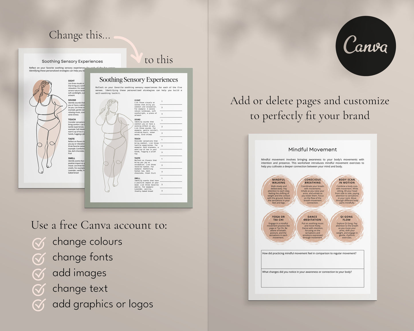 Somatic Therapy Worksheets – Canva Templates for Emotional Regulation & Trauma Healing