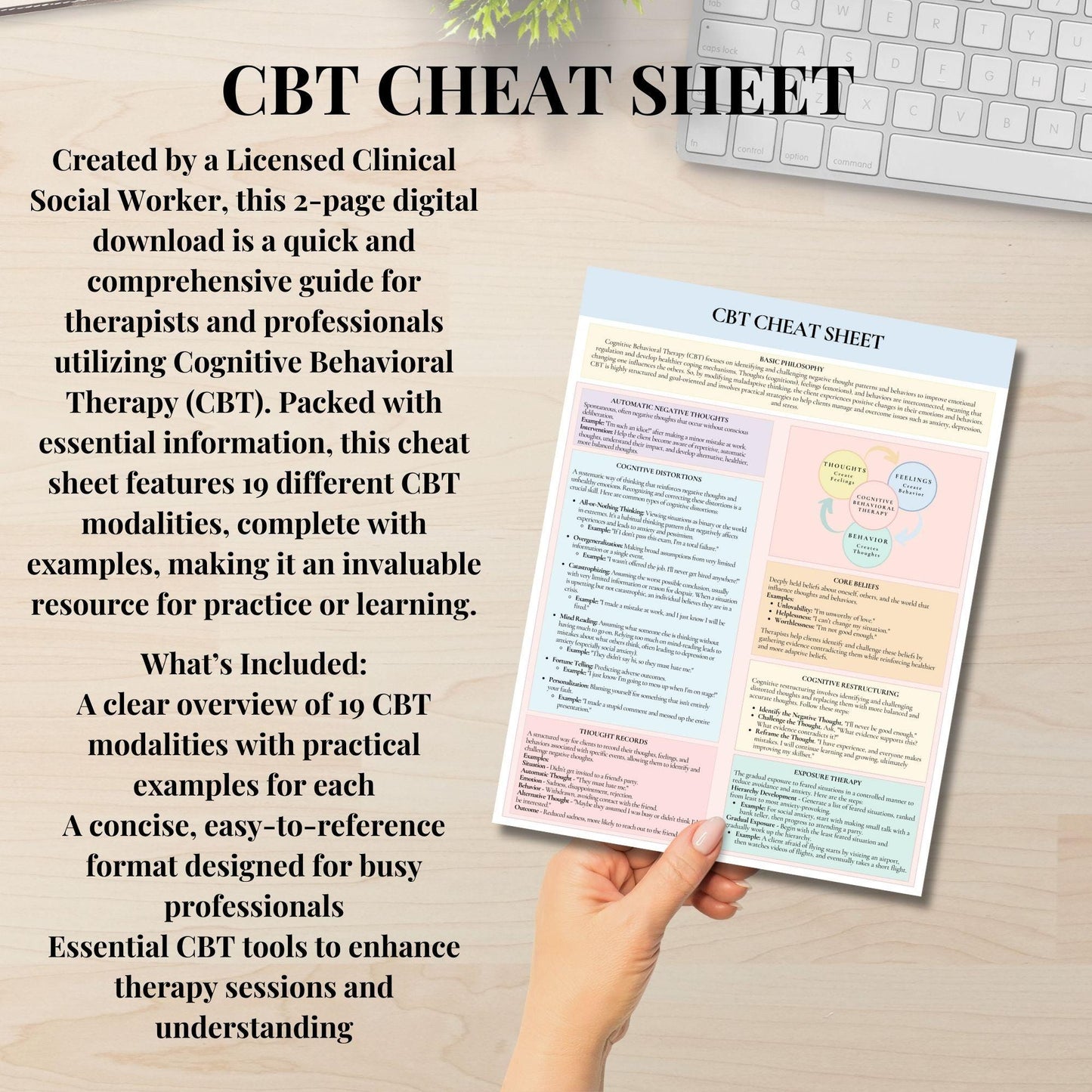 CBT Cheat Sheet CBT Therapy Worksheets for Therapist, Psychologist or Counselor, CBT Coping Skills Tools, cbt Therapy, Counseling Resources